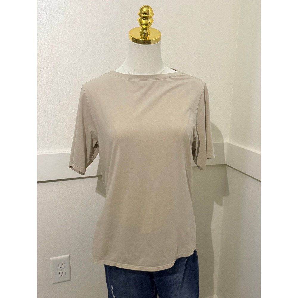 Lululemon Short Sleeve Top Womens Medium Tan Good Side Slit Relaxed T-Shirt